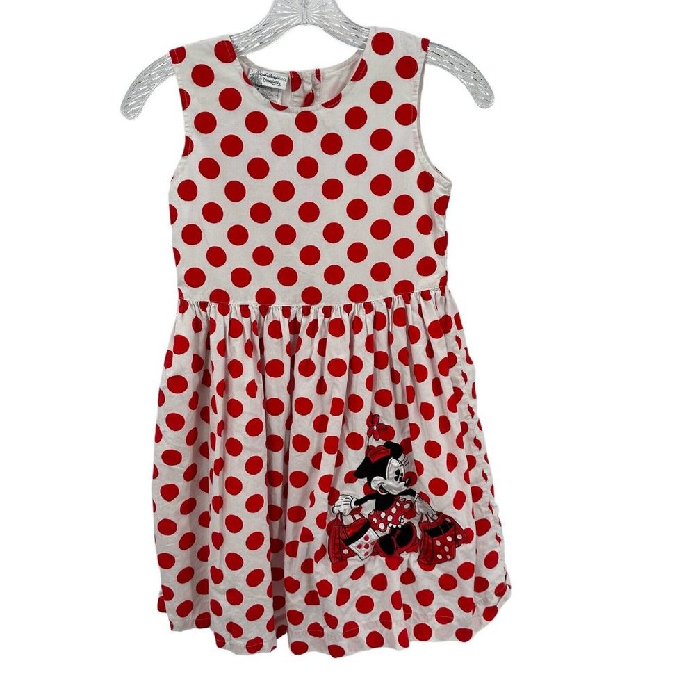 Disney White and Red Polka Dot Minnie Mouse Dress Preowned girls medium